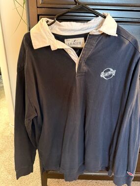 League Navy and White Rugby Shirt with Chest Logo